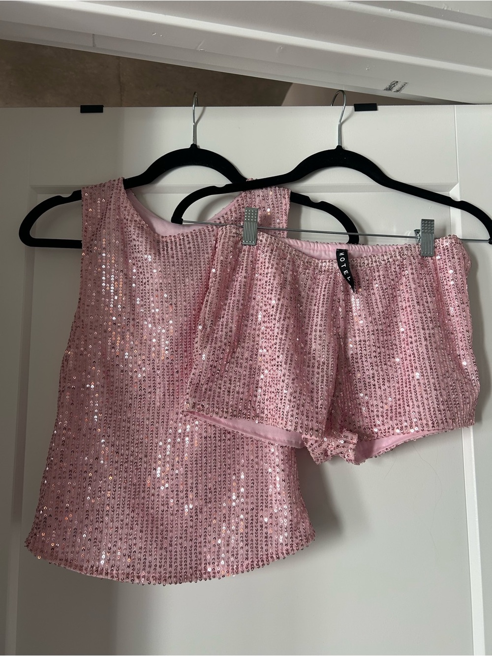 Motel Rocks Pink Sequin Tank Top & Short Set